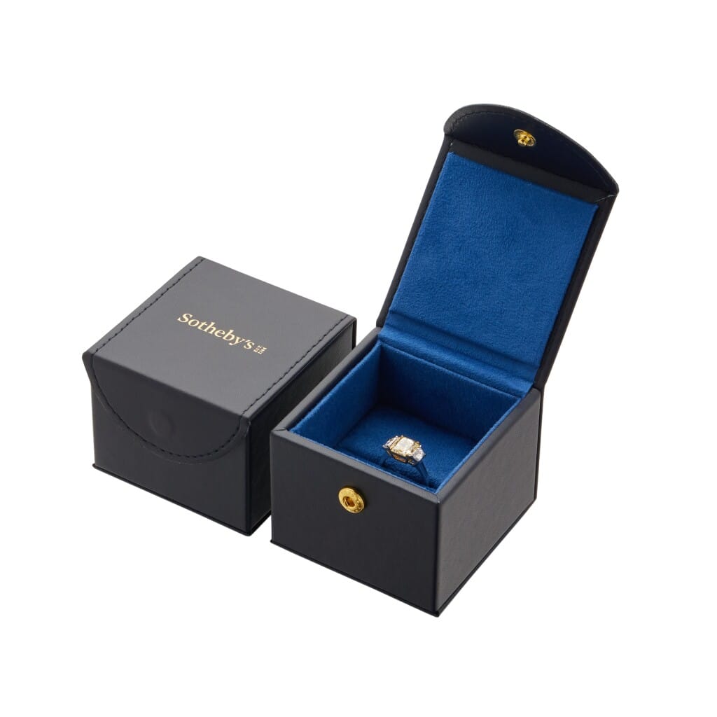 Platinum, Gold, 3.08ct Radiant Cut Fancy Yellow Diamond and Diamond Engagement Ring