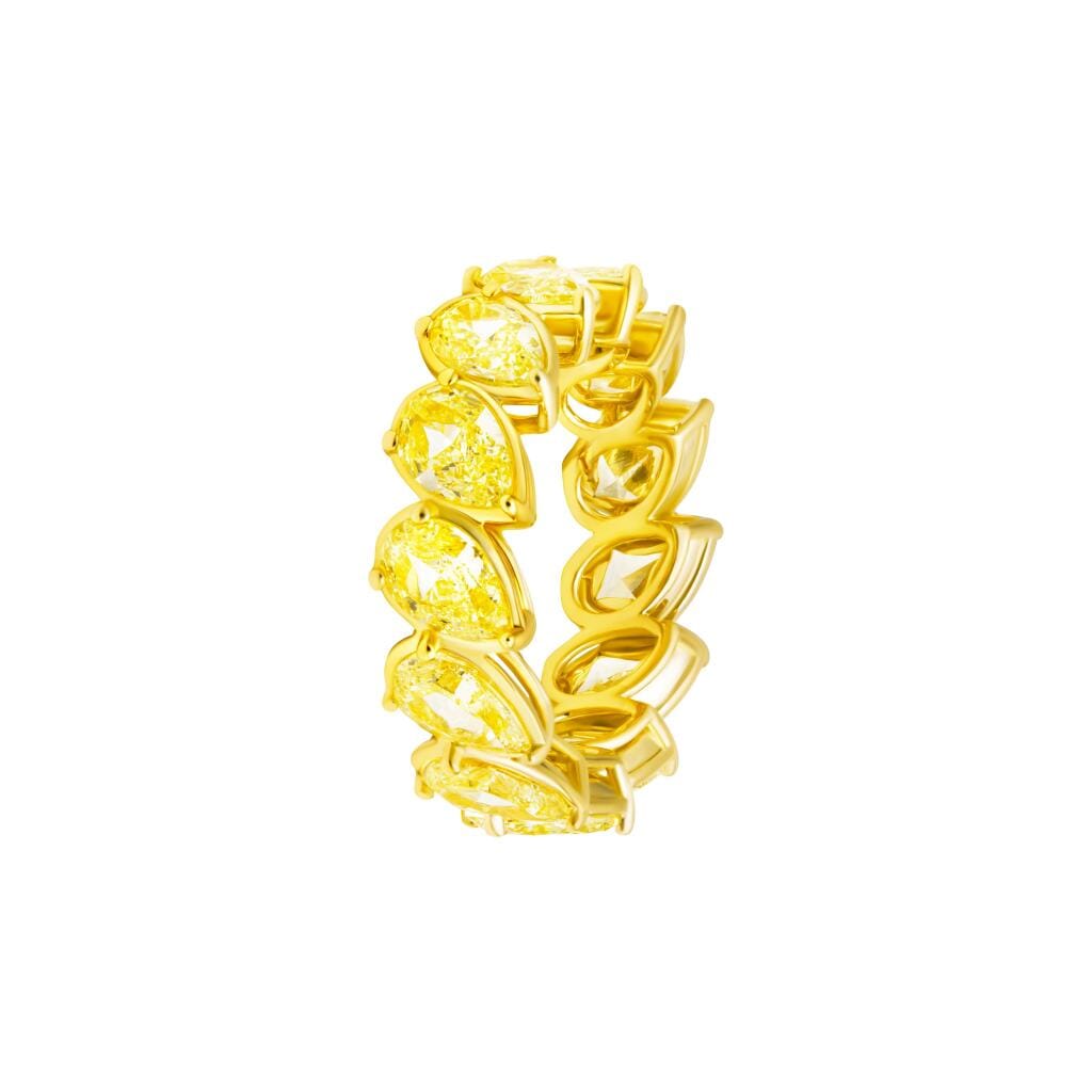 Gold and 6.75ctw Pear Shape Yellow Diamond Eternity Band Ring