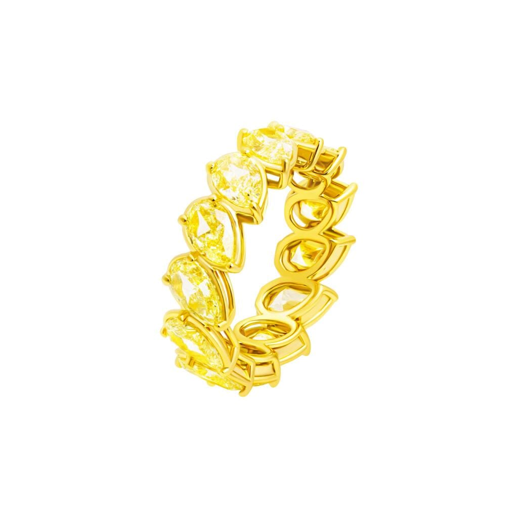 Gold and 6.75ctw Pear Shape Yellow Diamond Eternity Band Ring