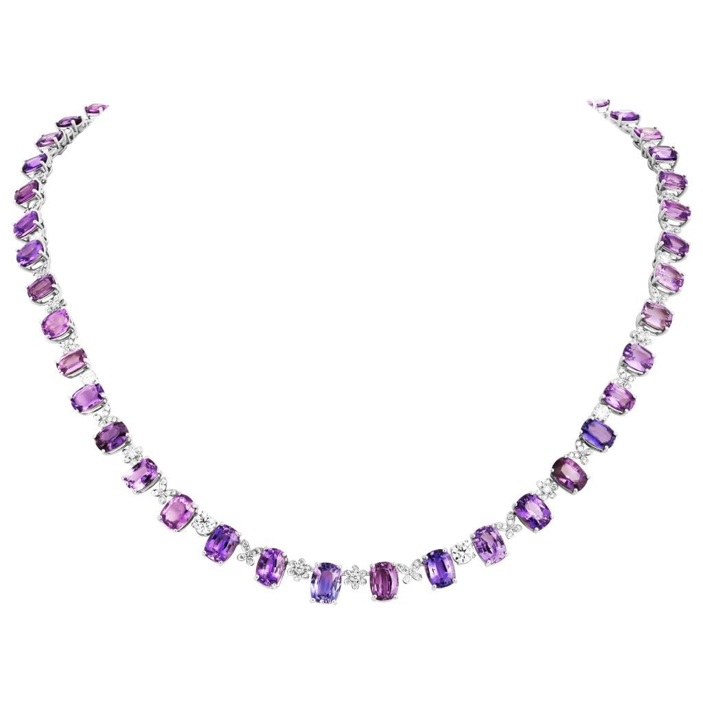 Platinum, Purple Sapphire and Diamond Necklace