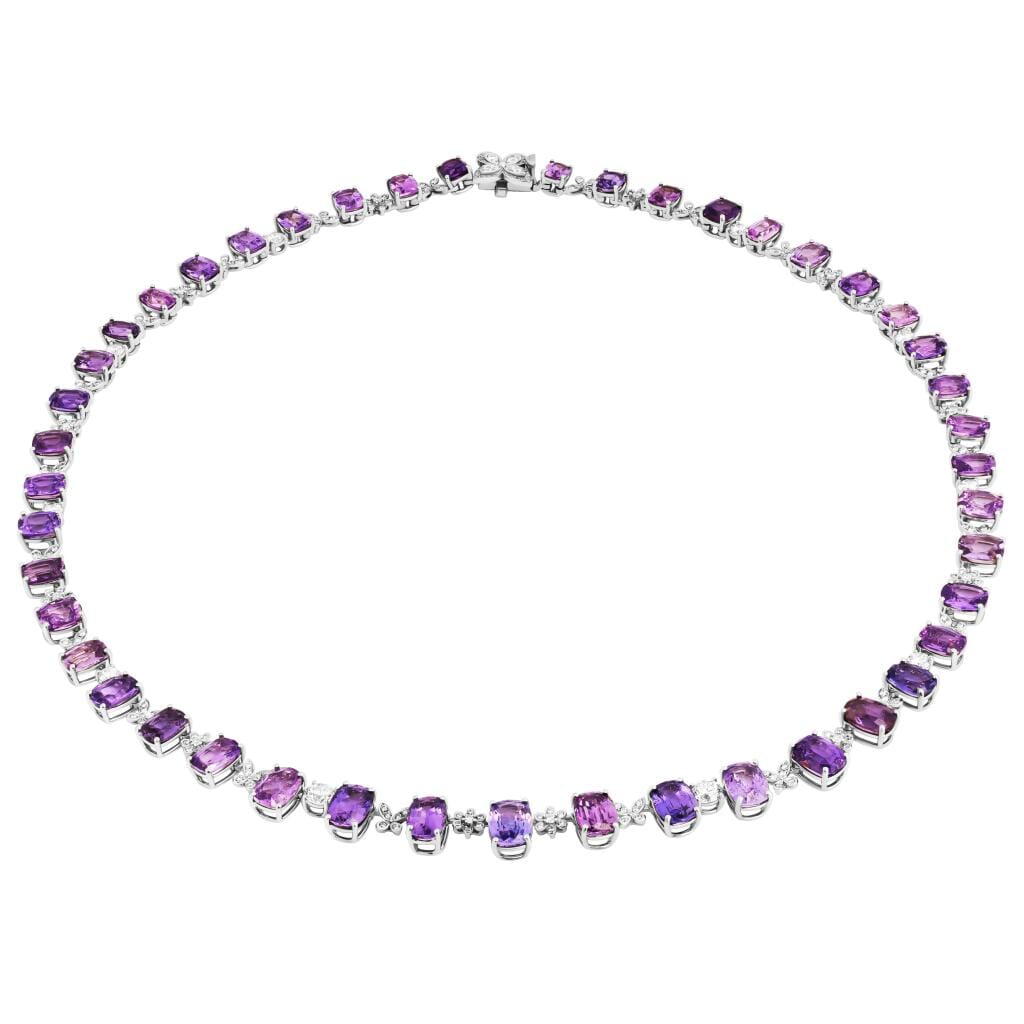 Platinum, Purple Sapphire and Diamond Necklace