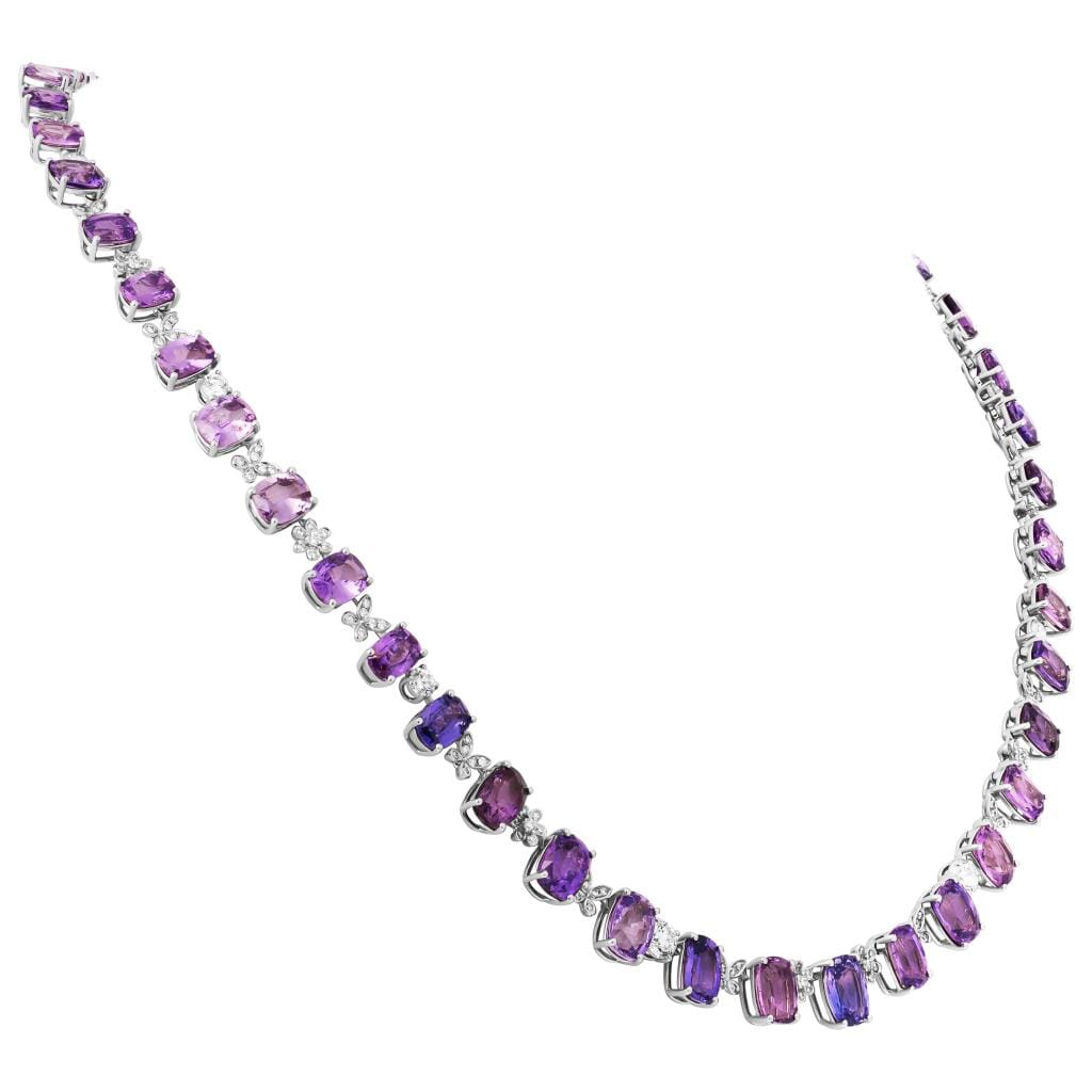 Platinum, Purple Sapphire and Diamond Necklace