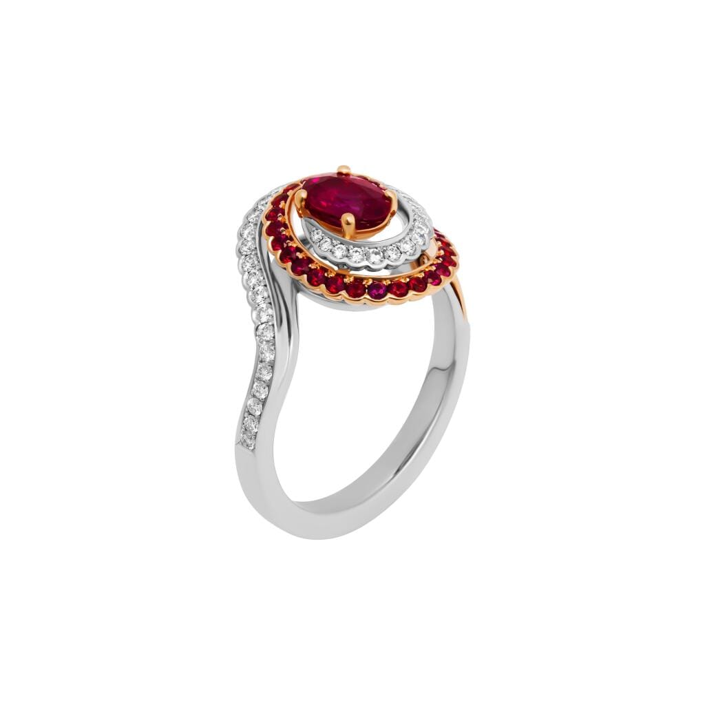 Platinum, Rose Gold, Ruby and Diamond Ring
