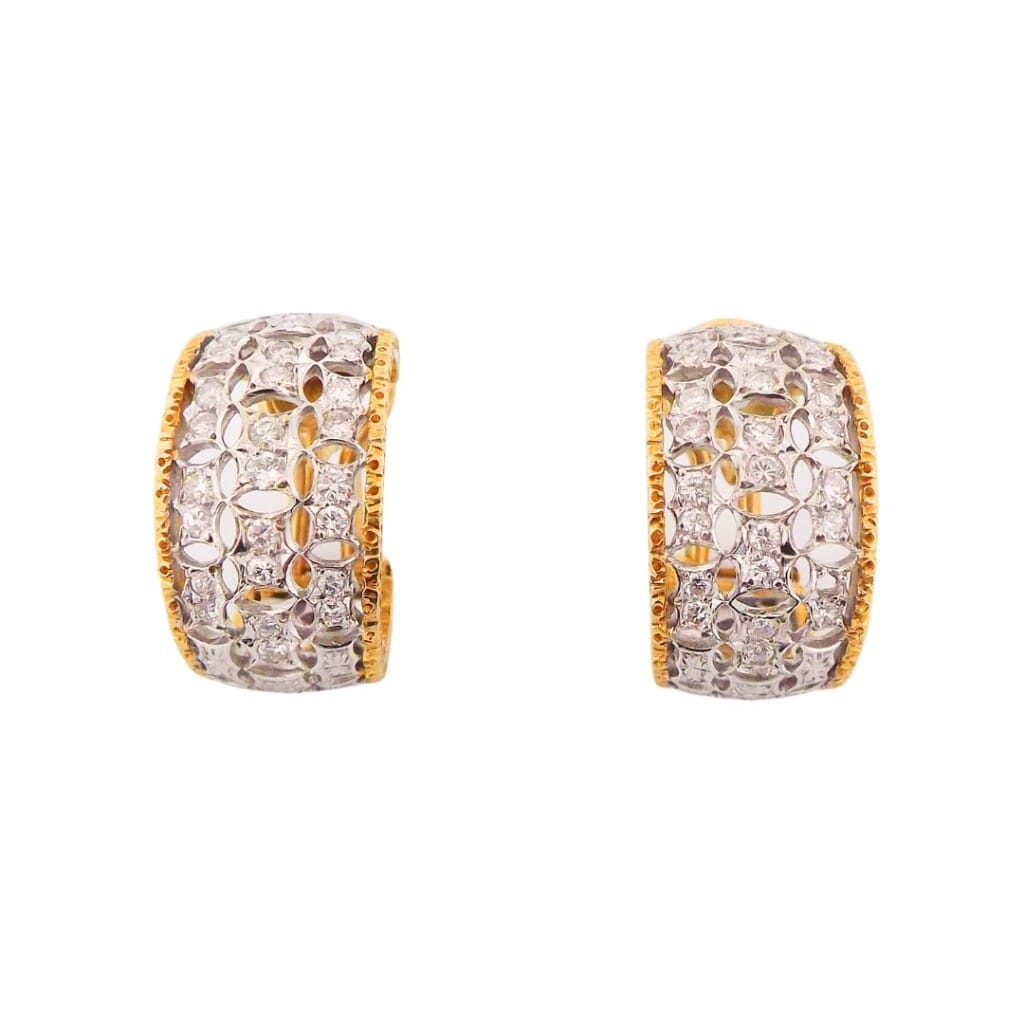 White Gold, Gold and Diamond Scacchi Hoop Earclips