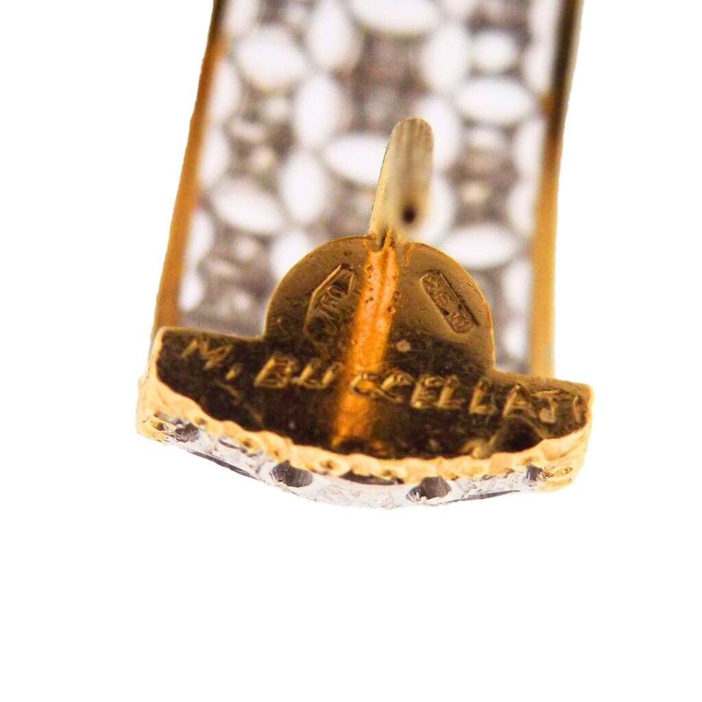 White Gold, Gold and Diamond Scacchi Hoop Earclips