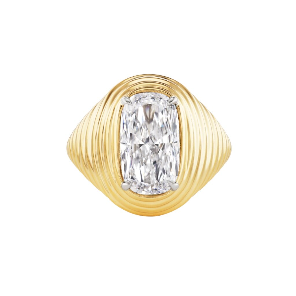 Gold and 4.05ct Cushion Cut Diamond Engagement Ring