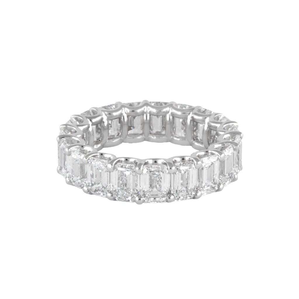 White Gold and 7.90ctw Emerald Cut Diamond Eternity Band Ring