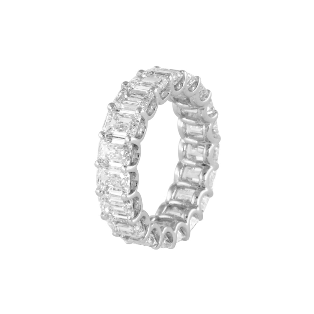 White Gold and 7.90ctw Emerald Cut Diamond Eternity Band Ring