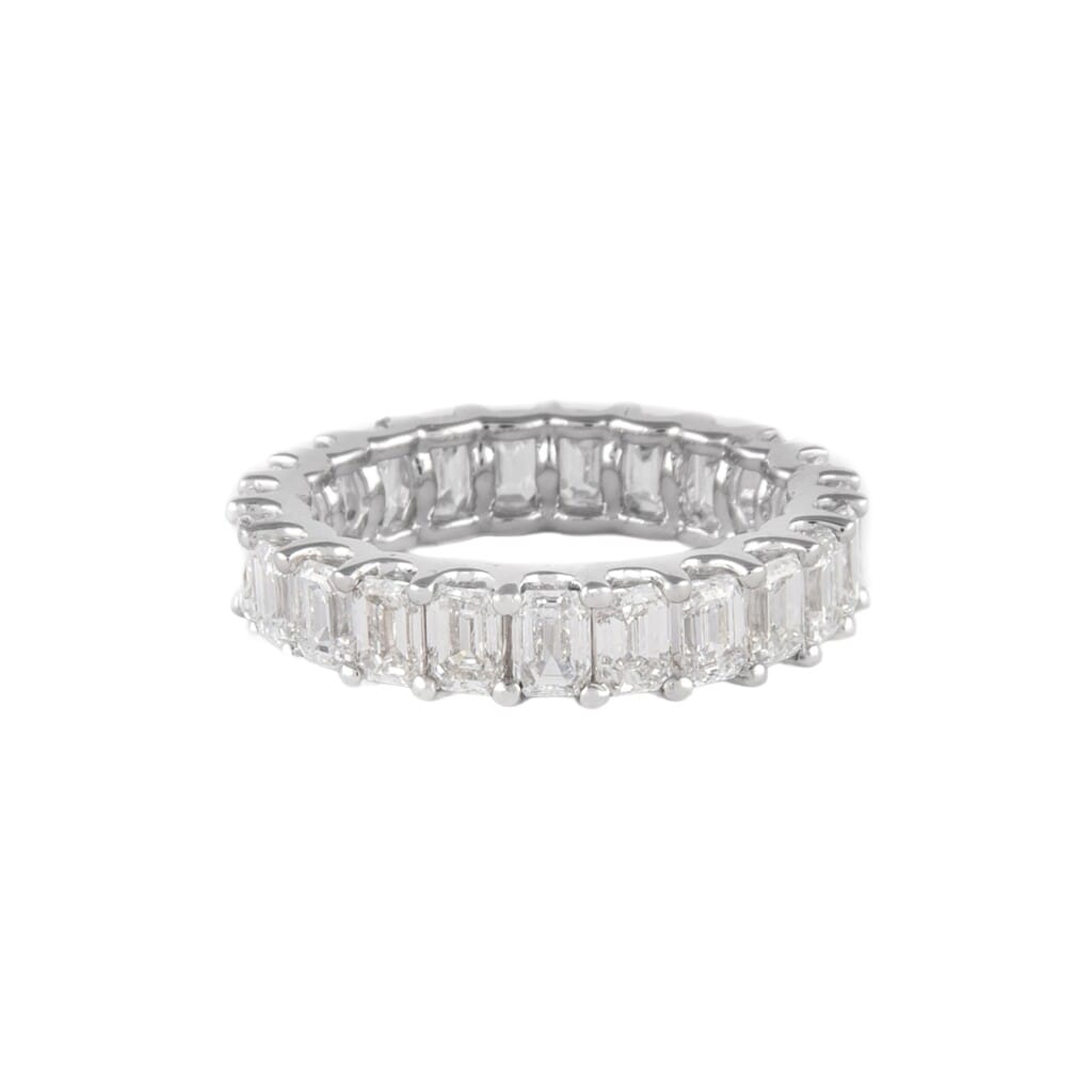 White Gold and 4.50ctw Emerald Cut Diamond Eternity Band Ring