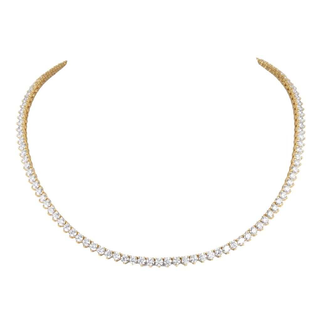 Gold and 14.95ctw Round Brilliant Cut Diamond Tennis Necklace