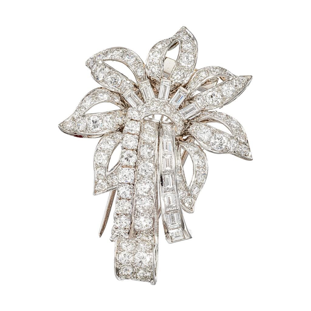 Vintage Platinum, White Gold and Diamond Floral Brooch