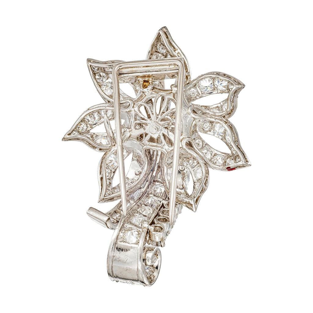 Vintage Platinum, White Gold and Diamond Floral Brooch