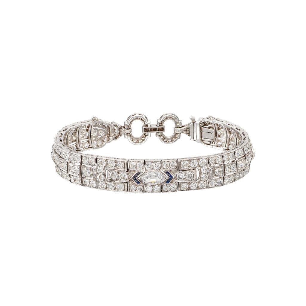 Vintage Platinum, White Gold, Diamond and Sapphire Bracelet