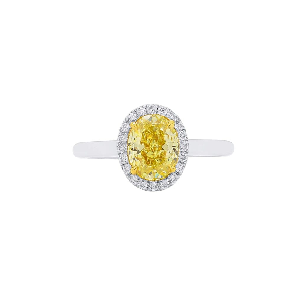 White Gold, 1.56ct Oval Cut Fancy Yellow Diamond and Diamond Engagement Ring