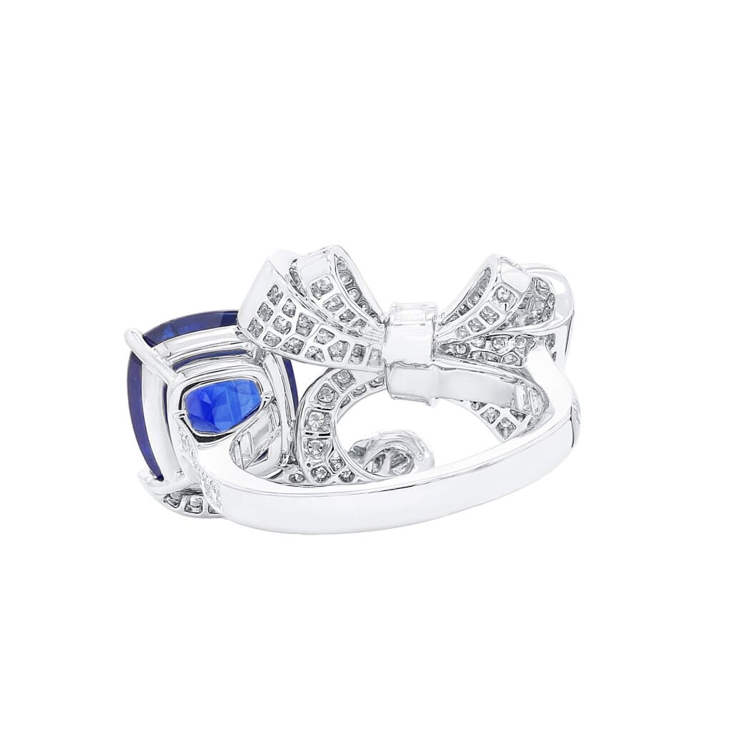 White Gold, 5.65ct Ceylon Royal Blue Sapphire and Diamond Bow Ring