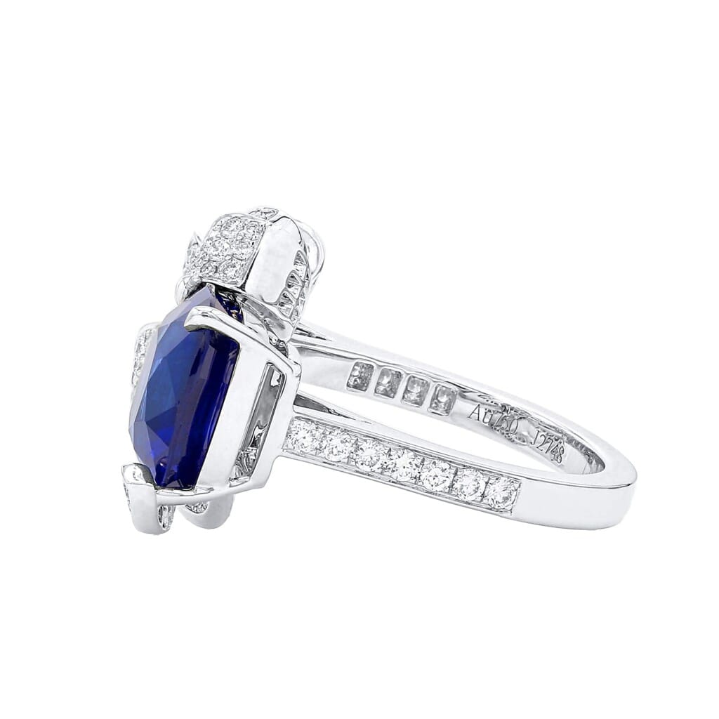 White Gold, 5.65ct Ceylon Royal Blue Sapphire and Diamond Bow Ring