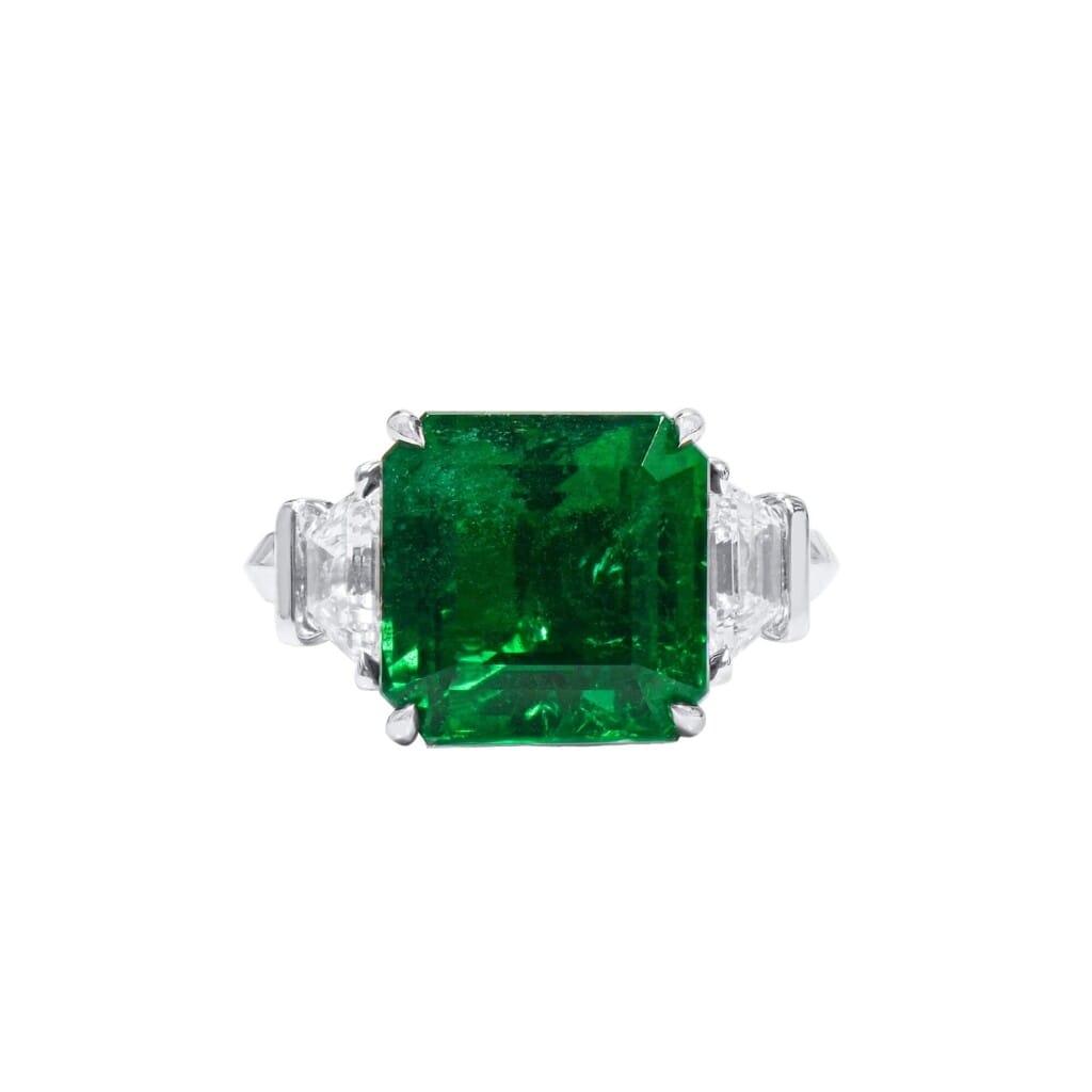 White Gold, 7.54ct Zambian Emerald and Diamond Ring