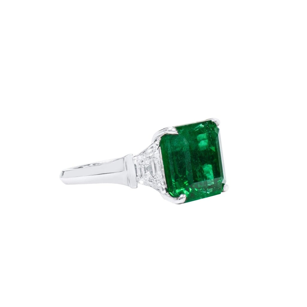 White Gold, 7.54ct Zambian Emerald and Diamond Ring