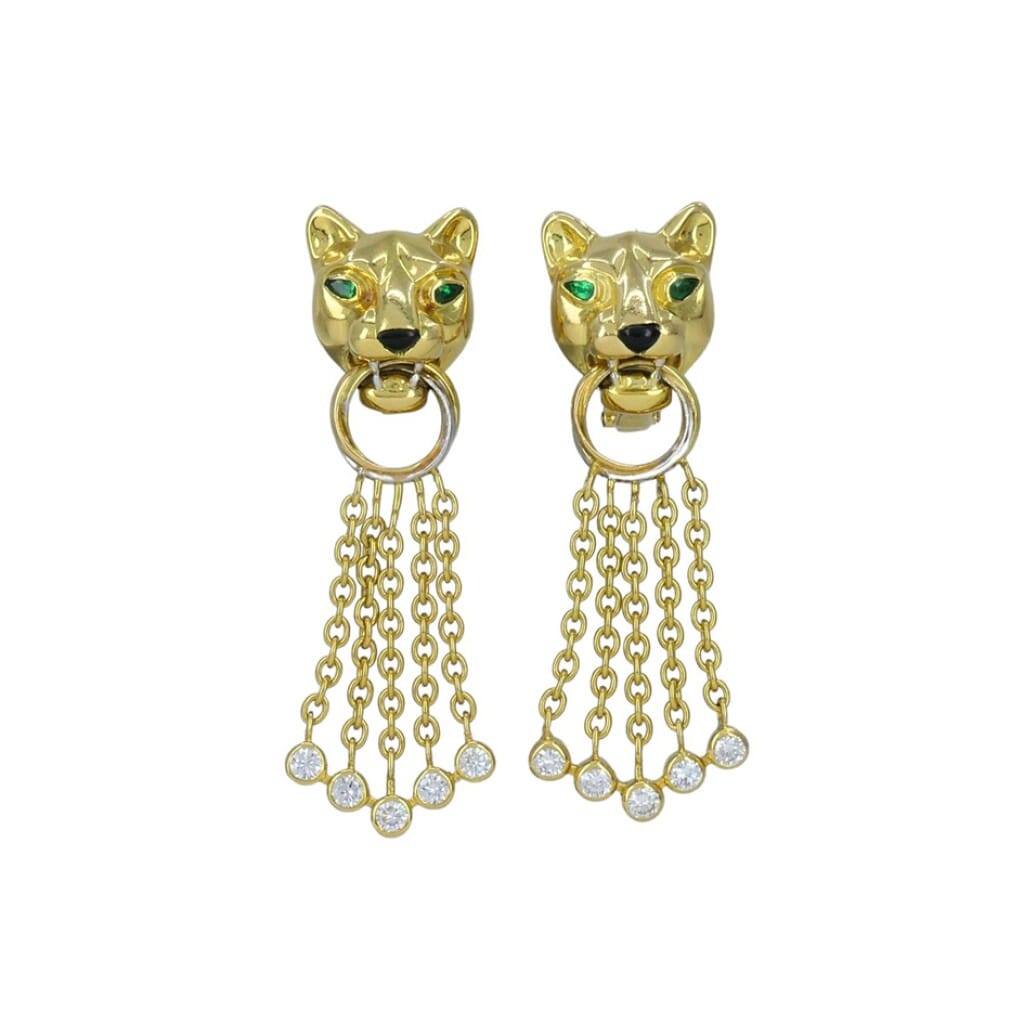 Gold, Emerald, Onyx and Diamond Panthère Earclips