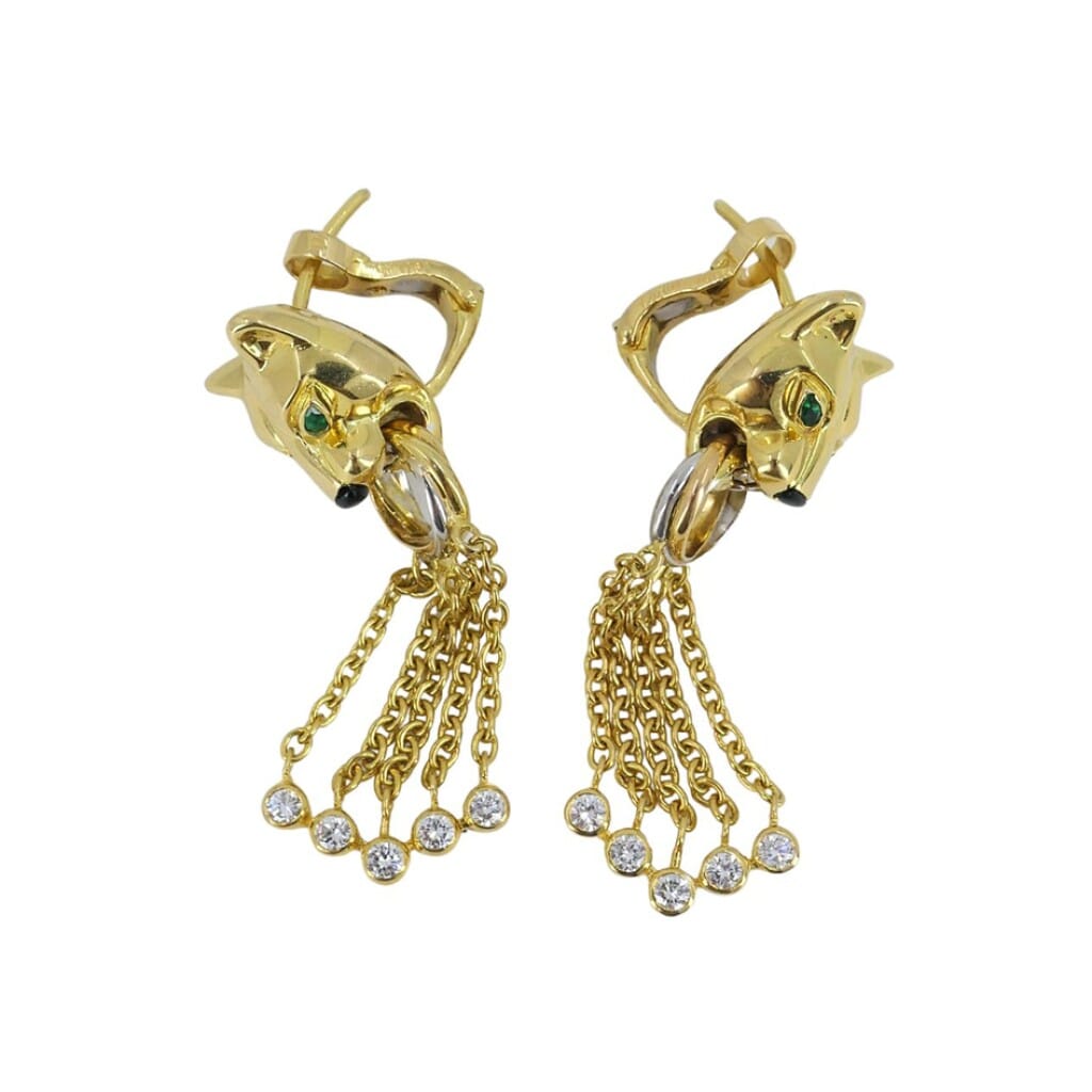 Gold, Emerald, Onyx and Diamond Panthère Earclips