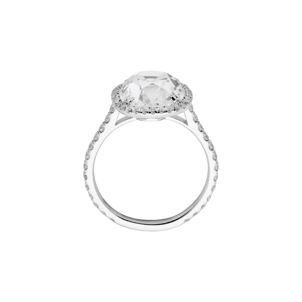 Platinum, 3.35ct Cushion Cut Diamond and Diamond Engagement Ring