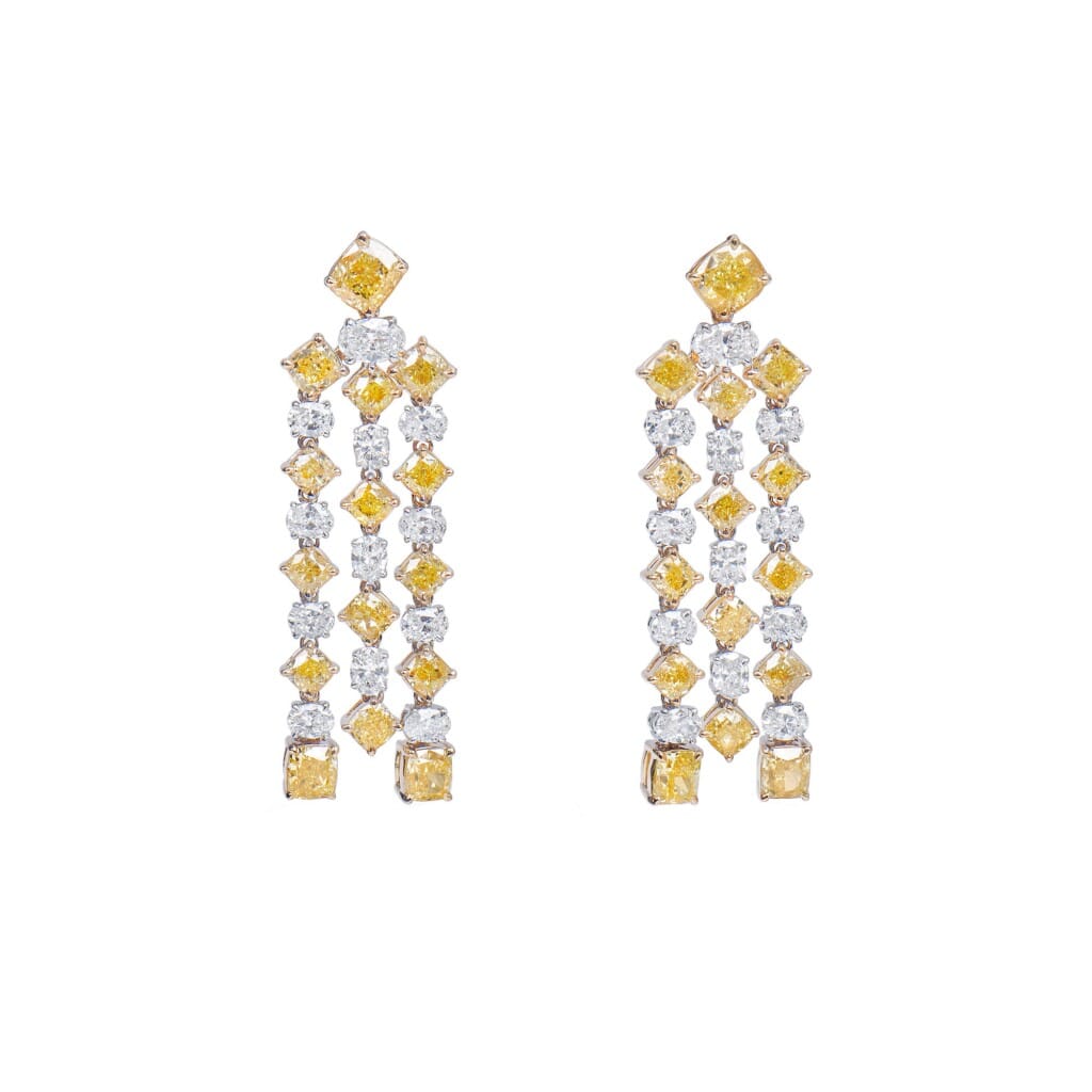 White Gold, Gold, Yellow Diamond and Diamond Chandelier Earrings