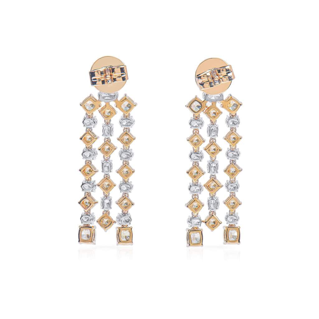 White Gold, Gold, Yellow Diamond and Diamond Chandelier Earrings