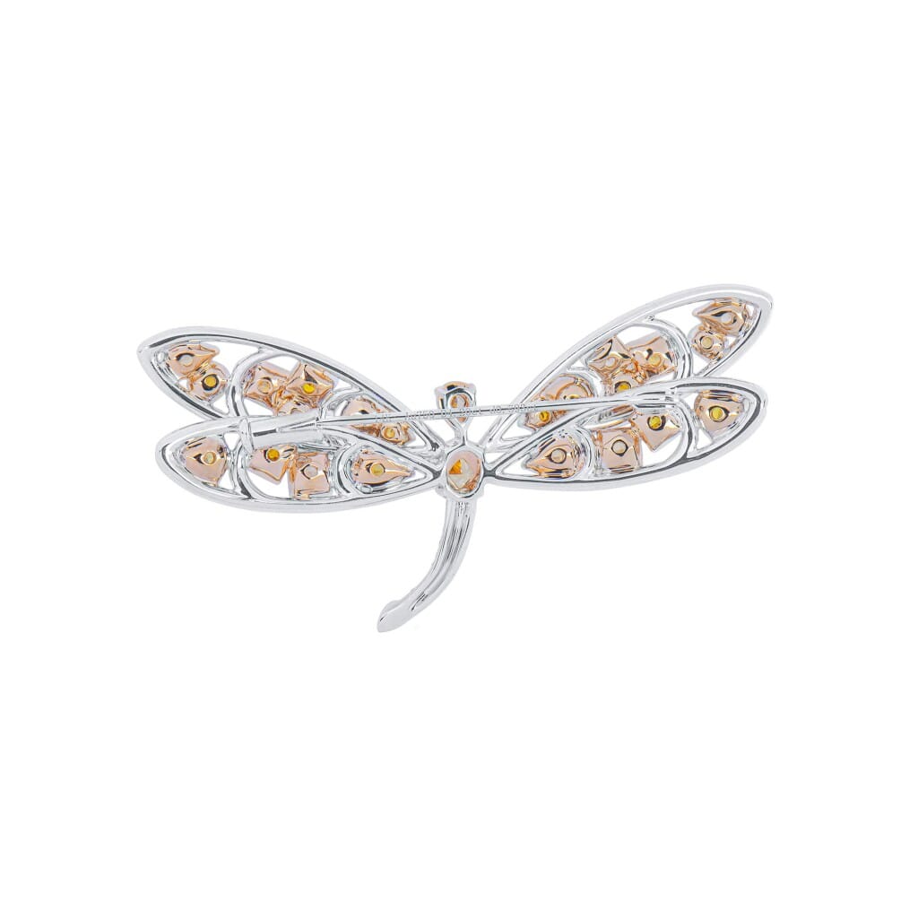 White Gold, Fancy Color Diamond and Diamond Dragonfly Brooch