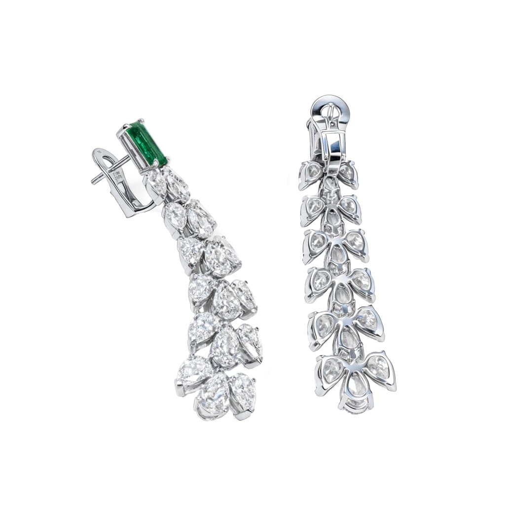 White Gold, 1.58ctw Colombian Emerald and Diamond Drop Earclips