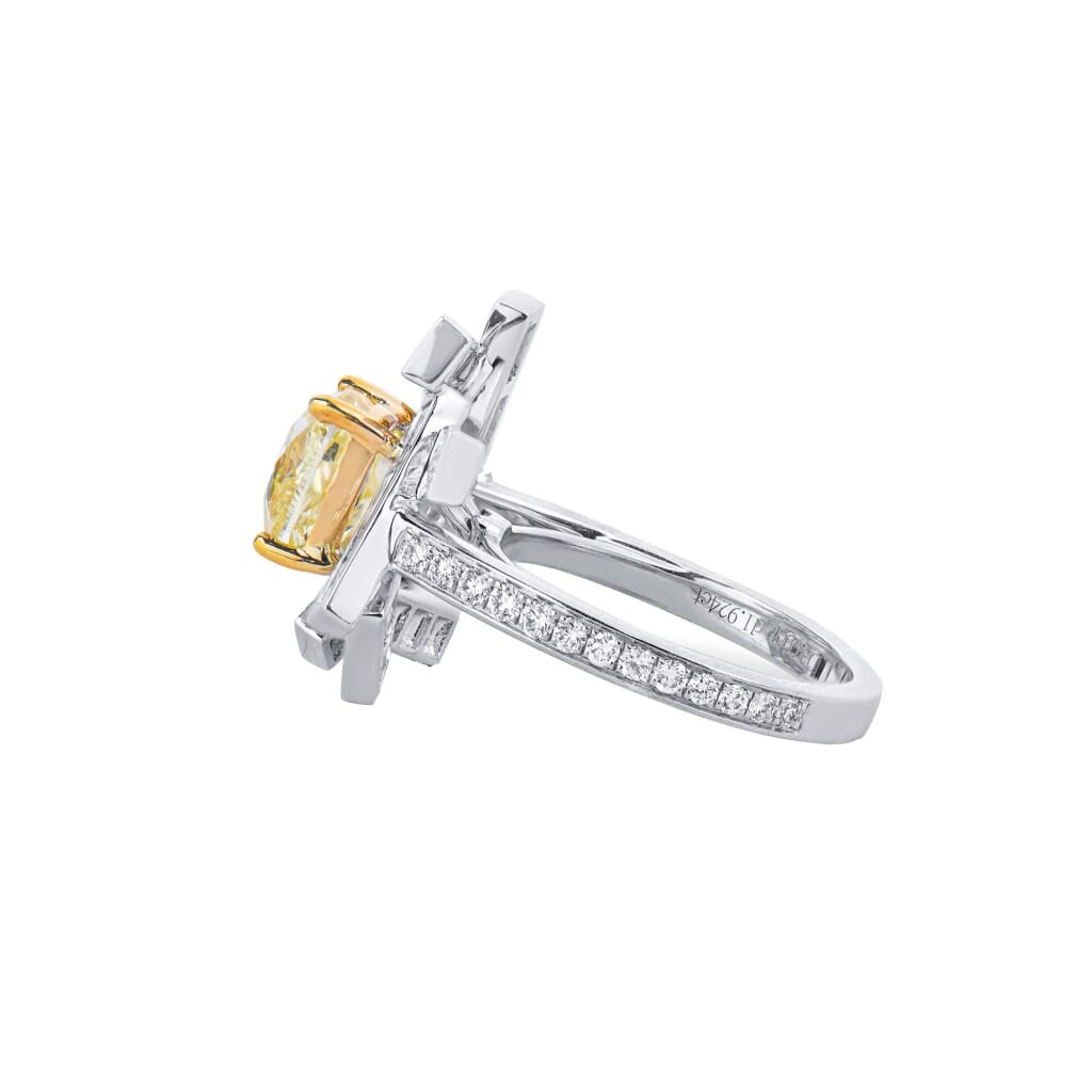 White Gold, 3.00ct Cushion Cut Fancy Yellow Diamond and Diamond Ring