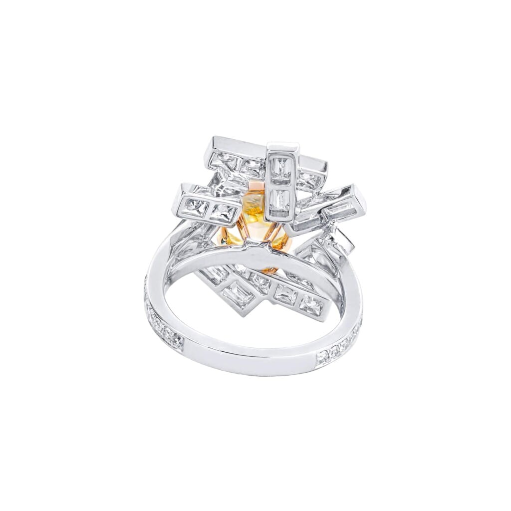 White Gold, 3.00ct Cushion Cut Fancy Yellow Diamond and Diamond Ring