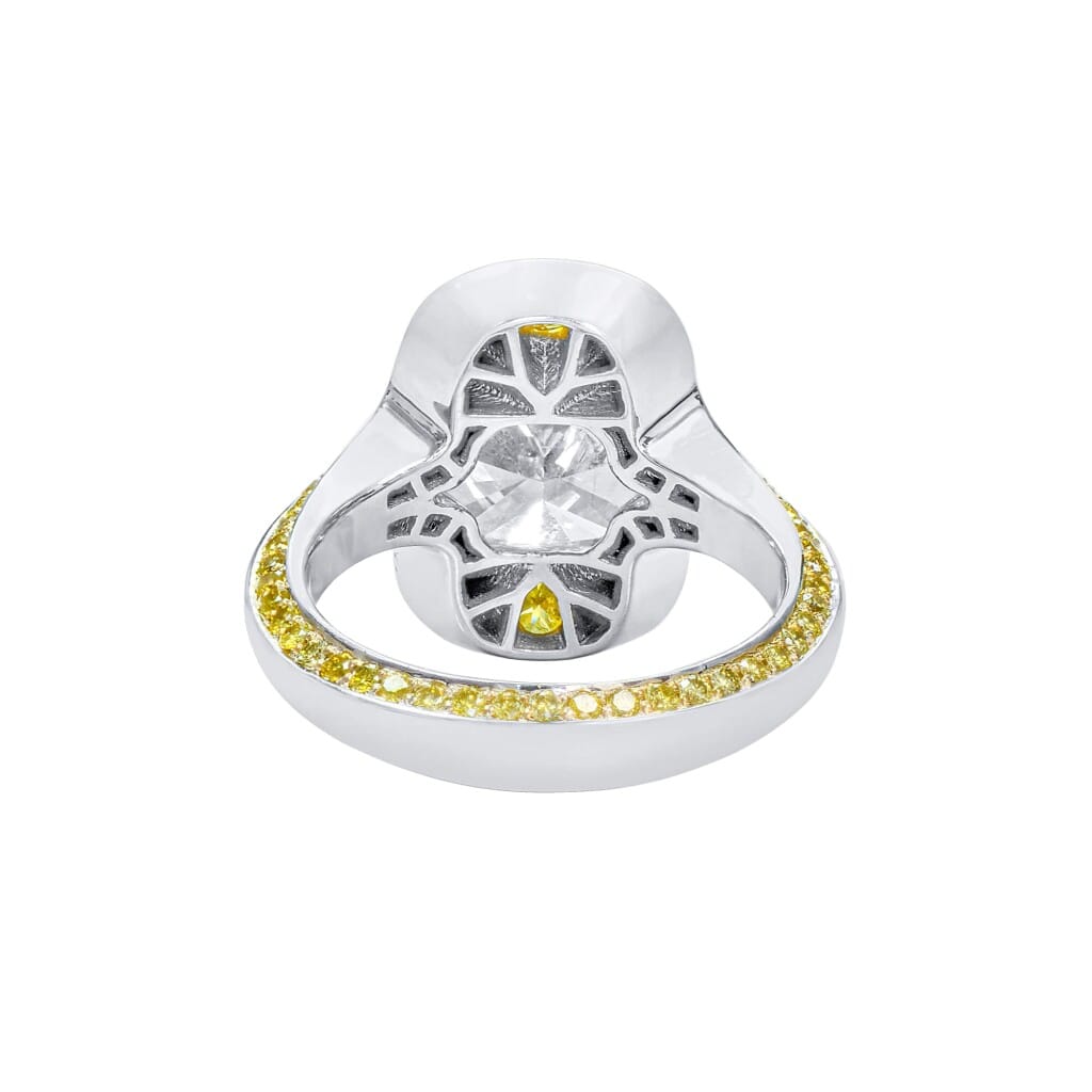 White Gold, 4.05ct Radiant Cut Diamond and Yellow Diamond Ring