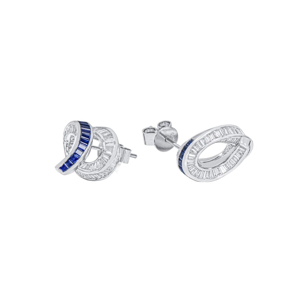 White Gold, Sapphire and Diamond Swirl Stud Earrings
