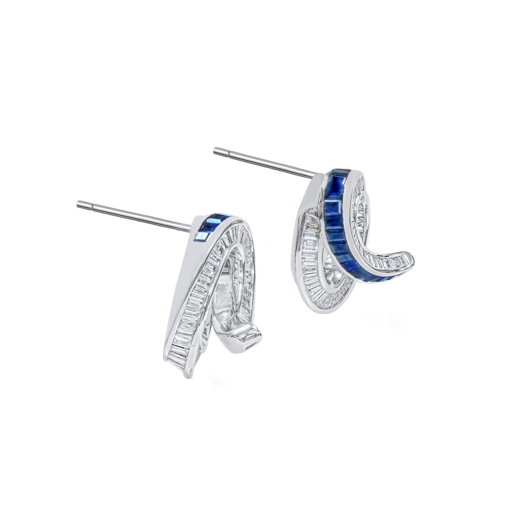 White Gold, Sapphire and Diamond Swirl Stud Earrings