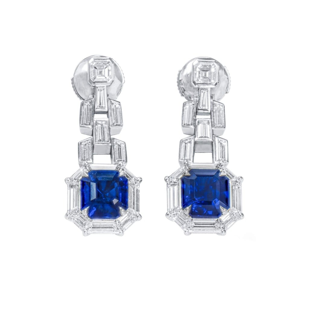 White Gold, 3.23ctw Burmese Royal Blue Sapphire and Diamond Drop Earrings