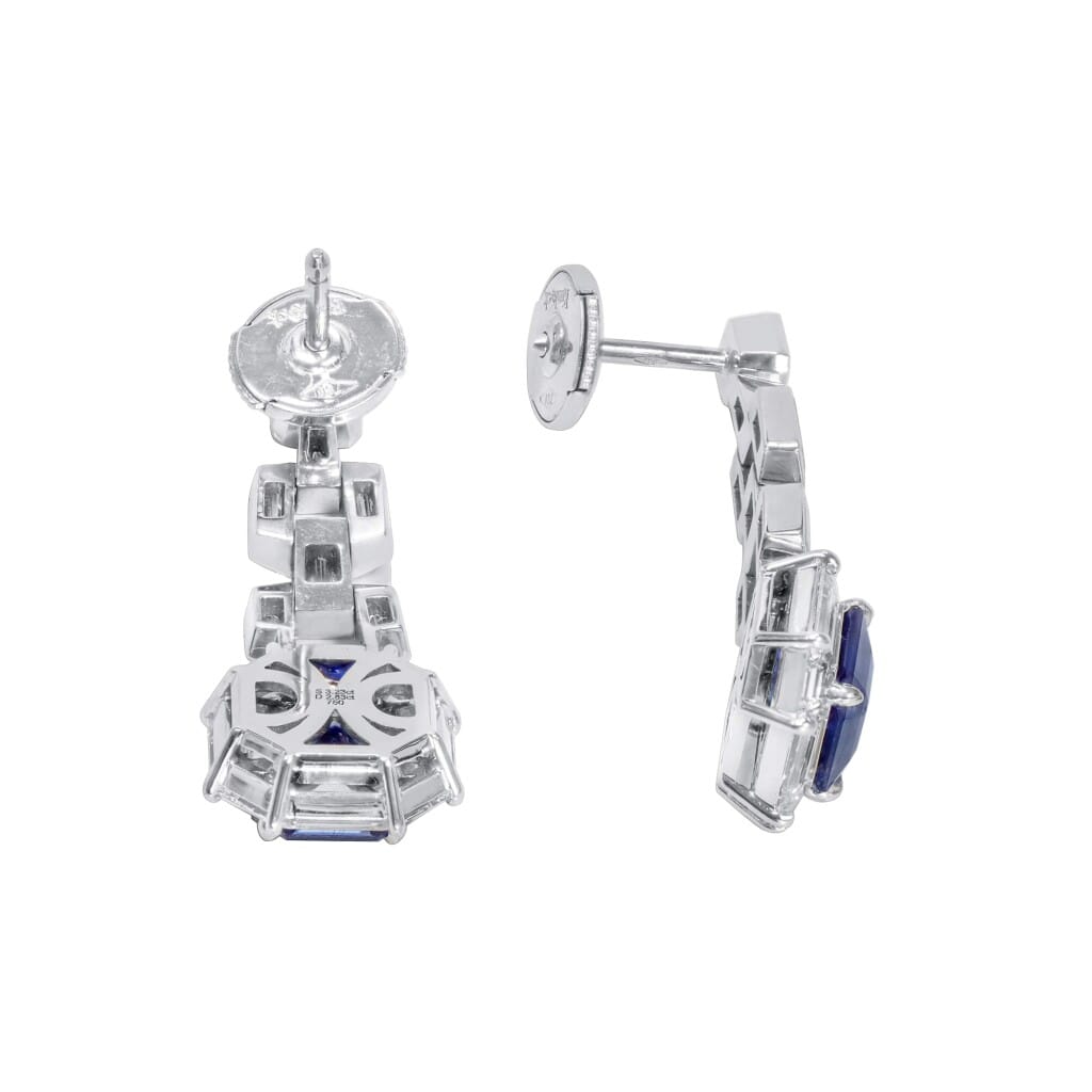 White Gold, 3.23ctw Burmese Royal Blue Sapphire and Diamond Drop Earrings