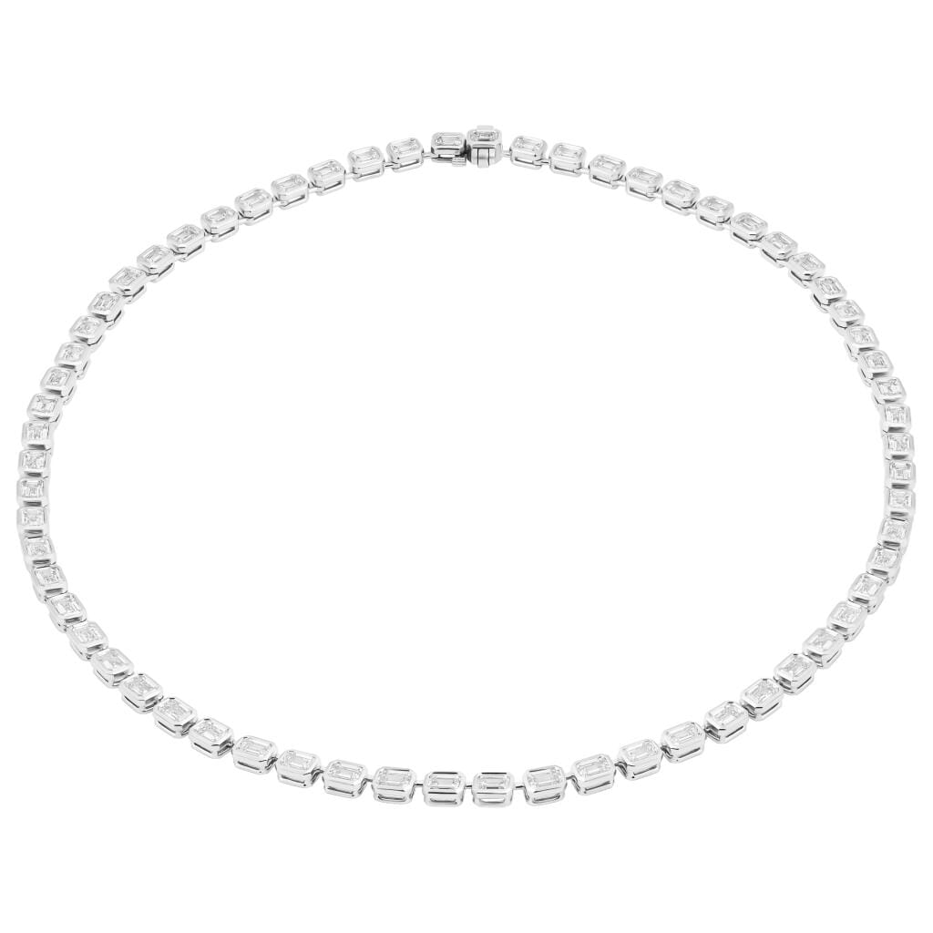 Platinum and 19.60ctw Emerald Cut Diamond Tennis Necklace