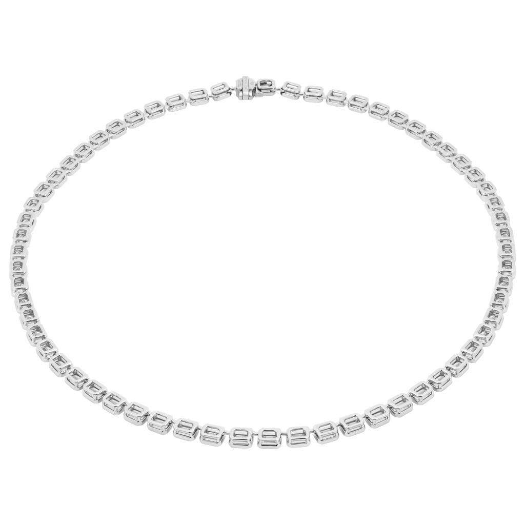 Platinum and 19.60ctw Emerald Cut Diamond Tennis Necklace