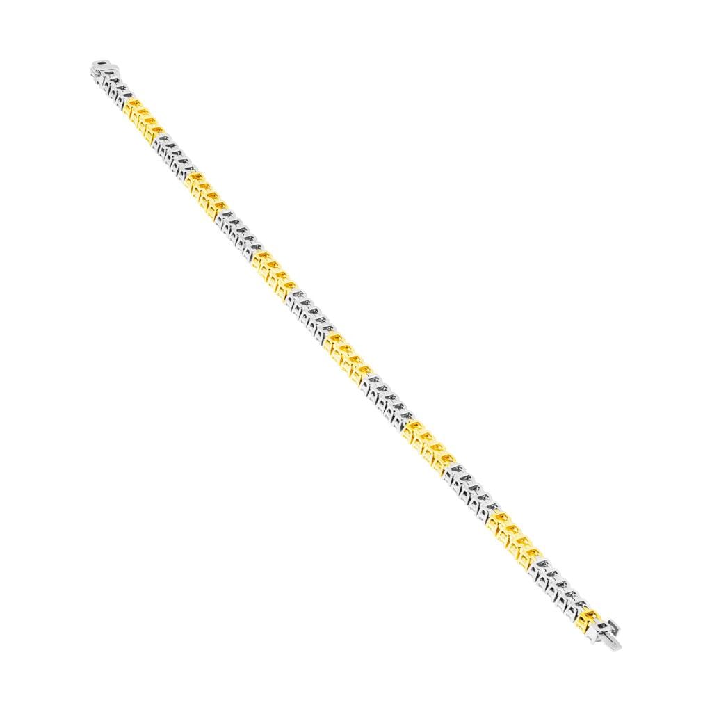 Platinum, Gold, 4.05ctw Radiant Cut Yellow Diamond and 3.60ctw Emerald Cut Diamond Tennis Bracelet