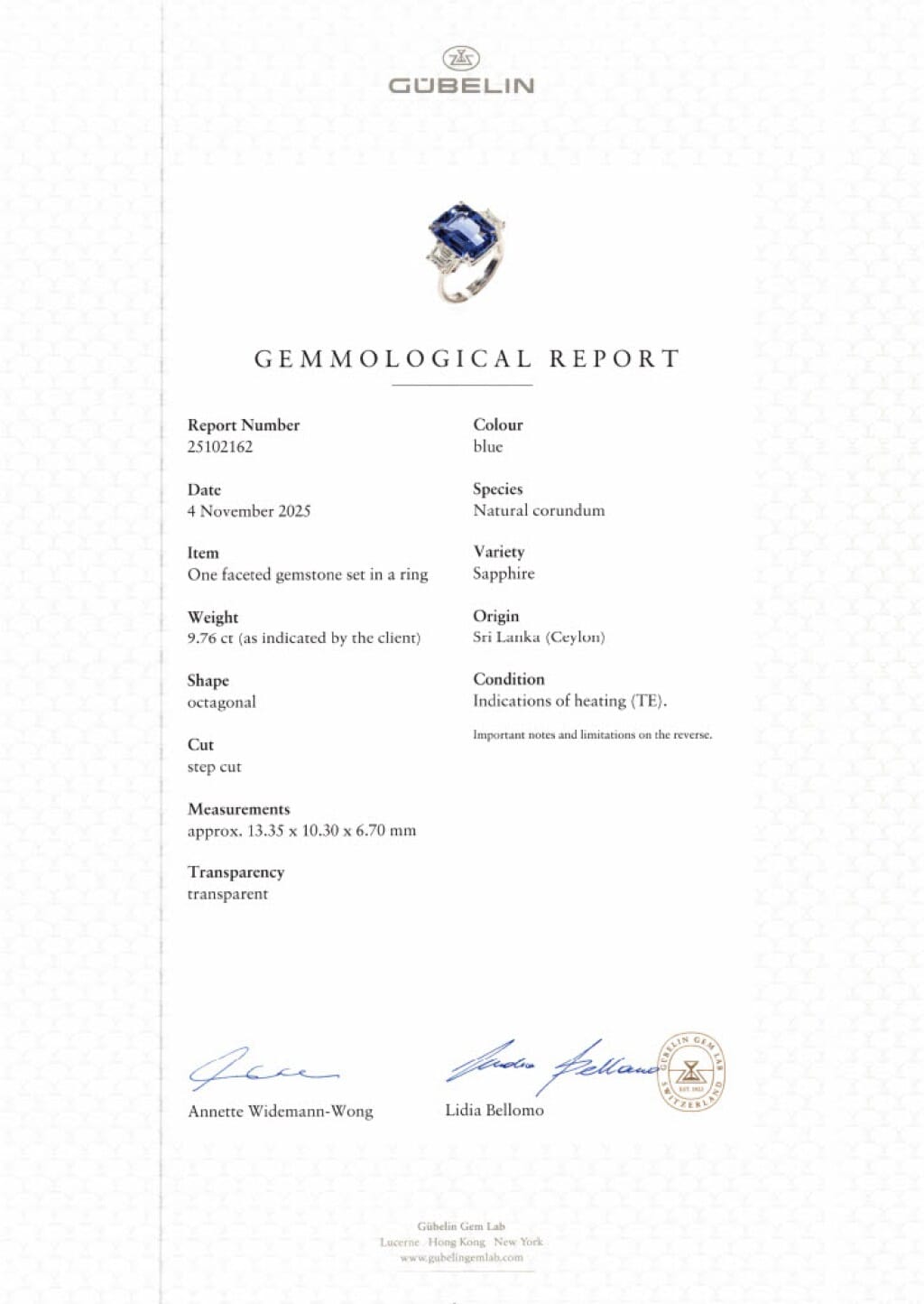Platinum, 9.76ct Ceylon Sapphire and Diamond Ring