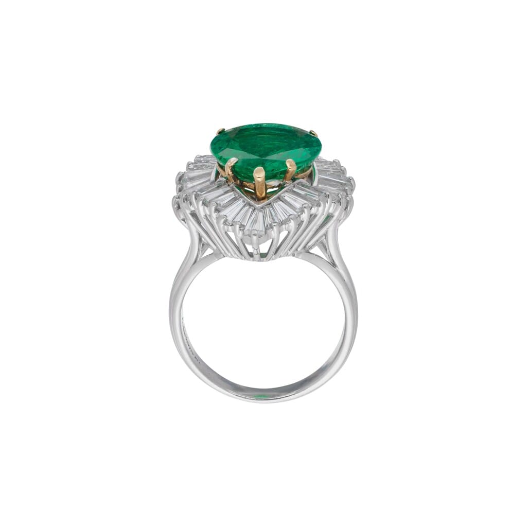 Vintage Platinum, Gold, 5.38ct Colombian Emerald and Diamond Ring