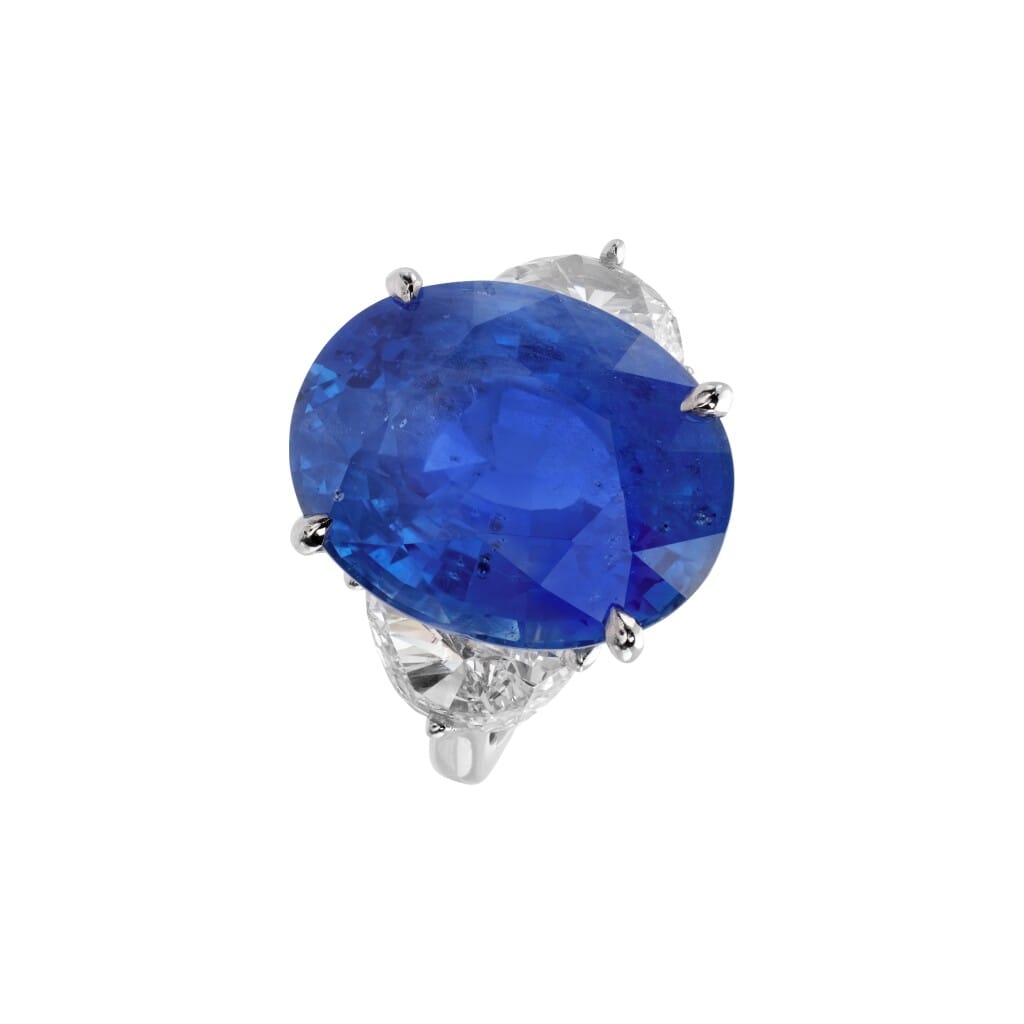 Platinum, 14.80ct Ceylon Sapphire and Diamond Ring