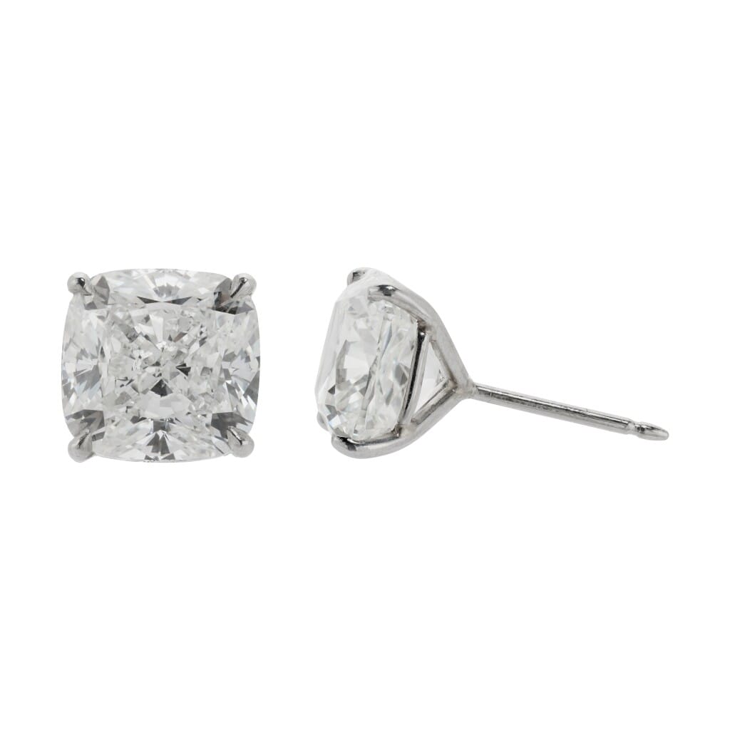 Platinum and 10.04ctw Cushion Cut Diamond Stud Earrings