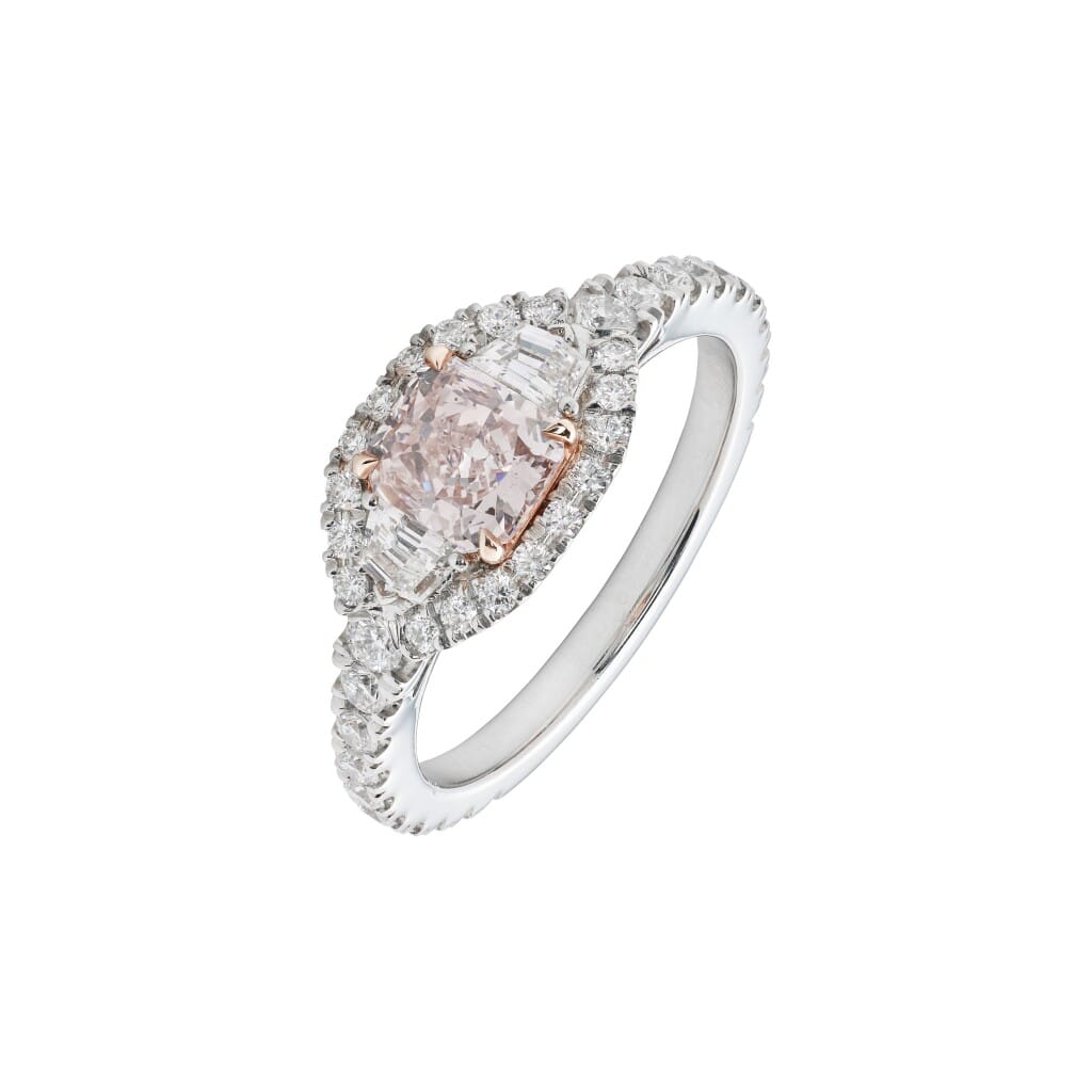 Platinum, Rose Gold, 0.75ct Radiant Cut Fancy Pink Diamond and Diamond Ring