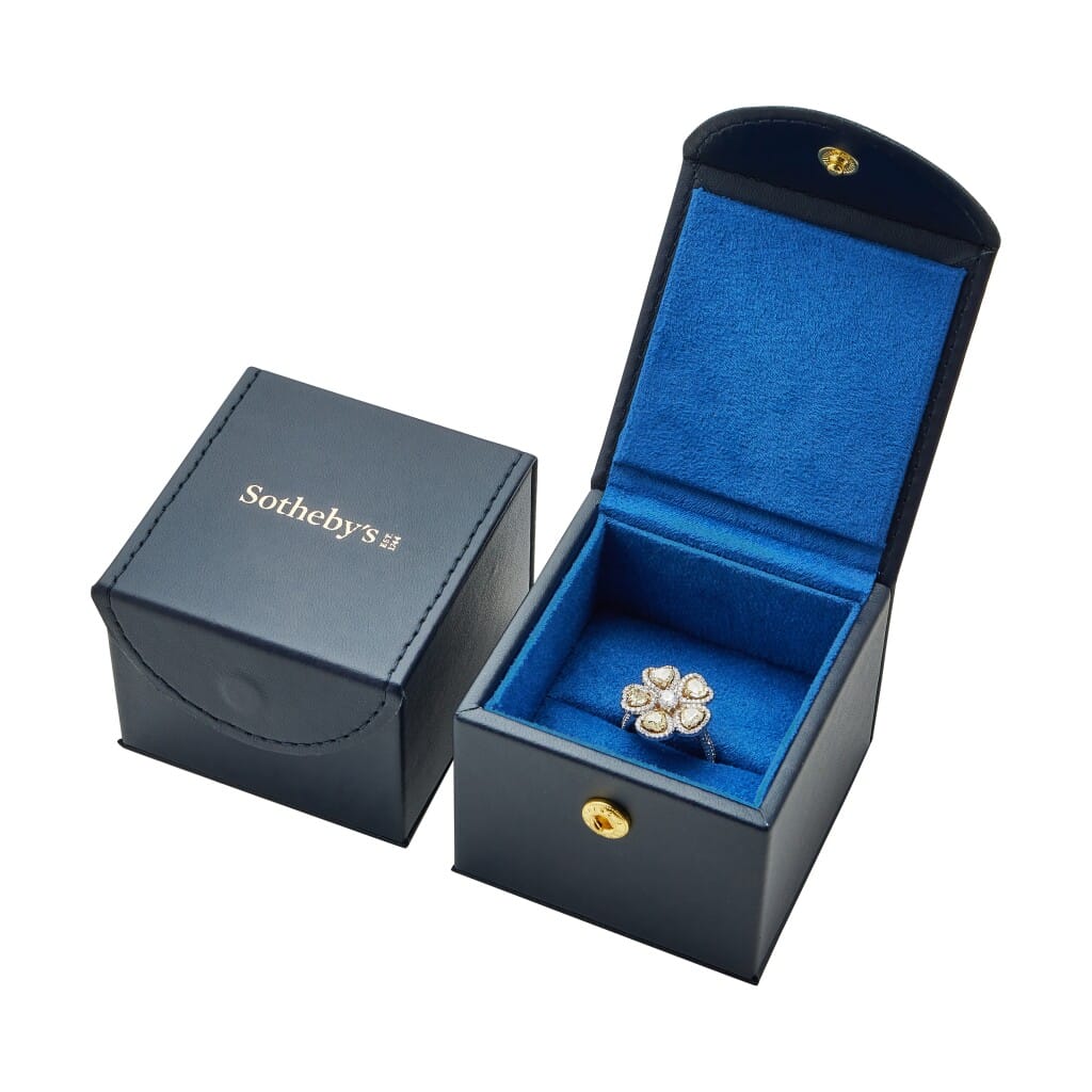 White Gold, Gold, Yellow Diamond and Diamond Flower Ring