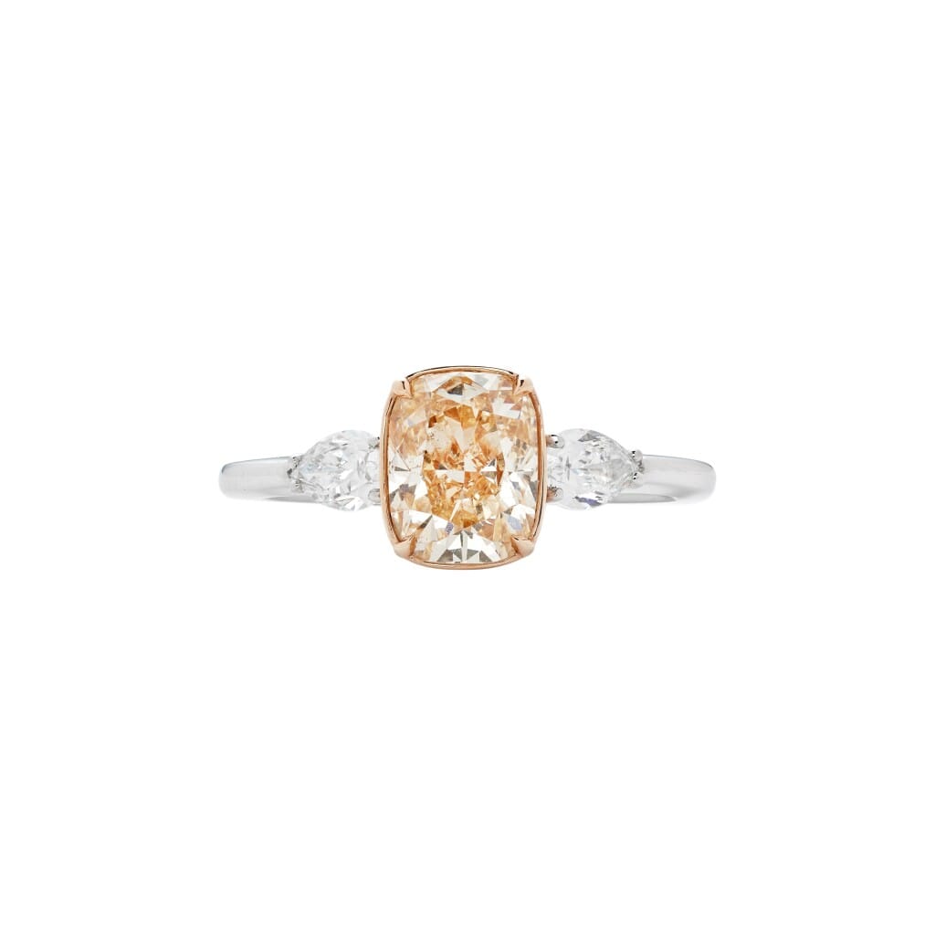 Platinum, Rose Gold, 1.50ct Cushion Cut Fancy Yellow-Orange Diamond and Diamond Engagement Ring