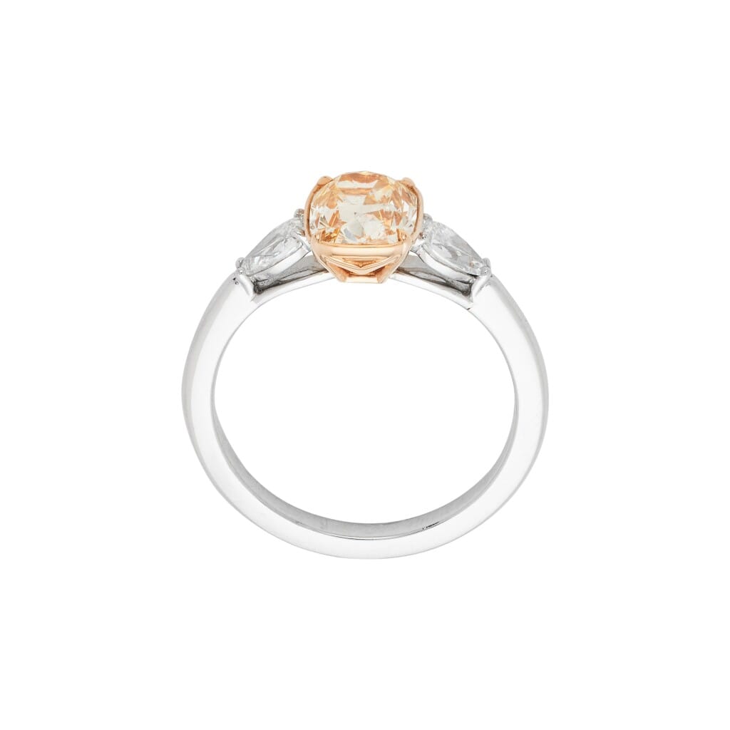 Platinum, Rose Gold, 1.50ct Cushion Cut Fancy Yellow-Orange Diamond and Diamond Engagement Ring