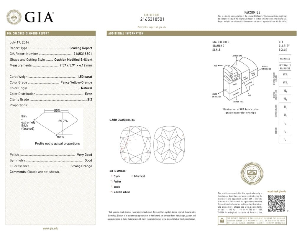 Platinum, Rose Gold, 1.50ct Cushion Cut Fancy Yellow-Orange Diamond and Diamond Engagement Ring