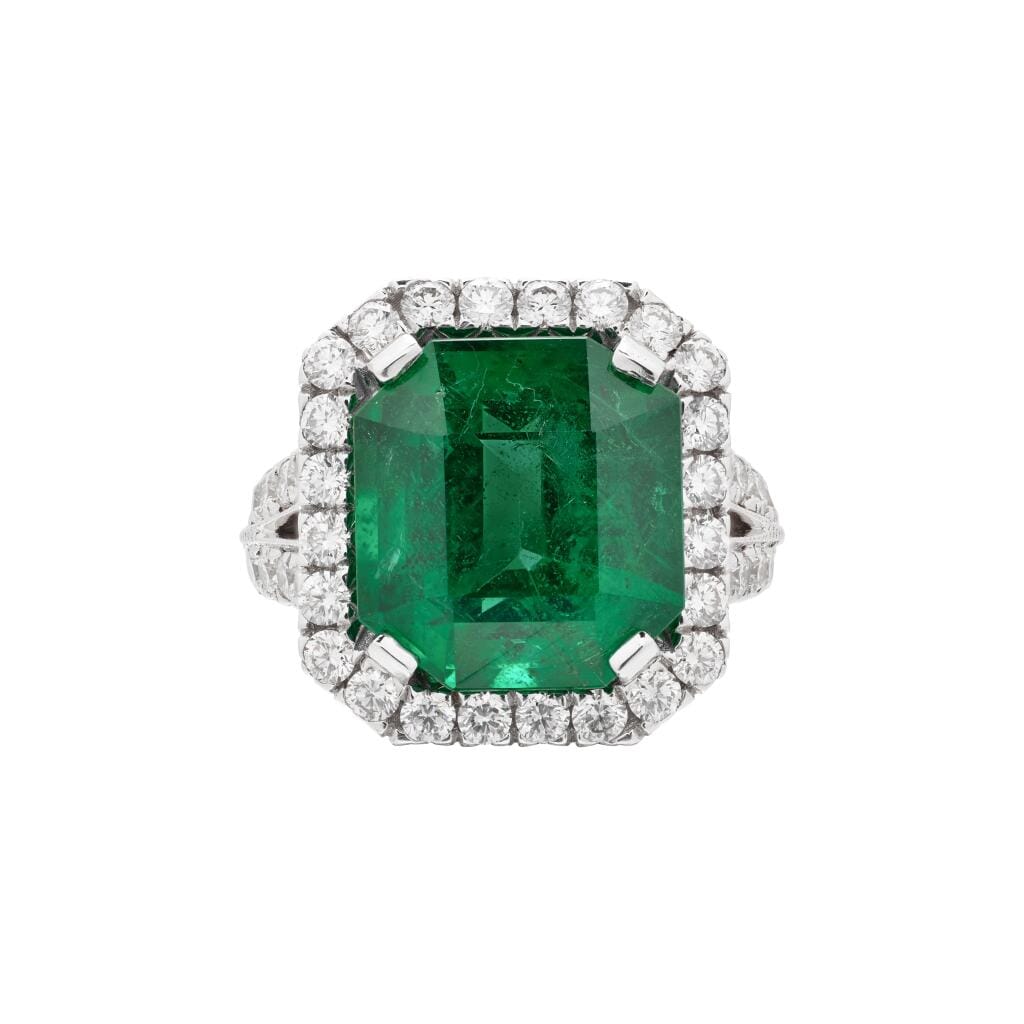 Platinum, 6.53ct Zambian Emerald and Diamond Ring