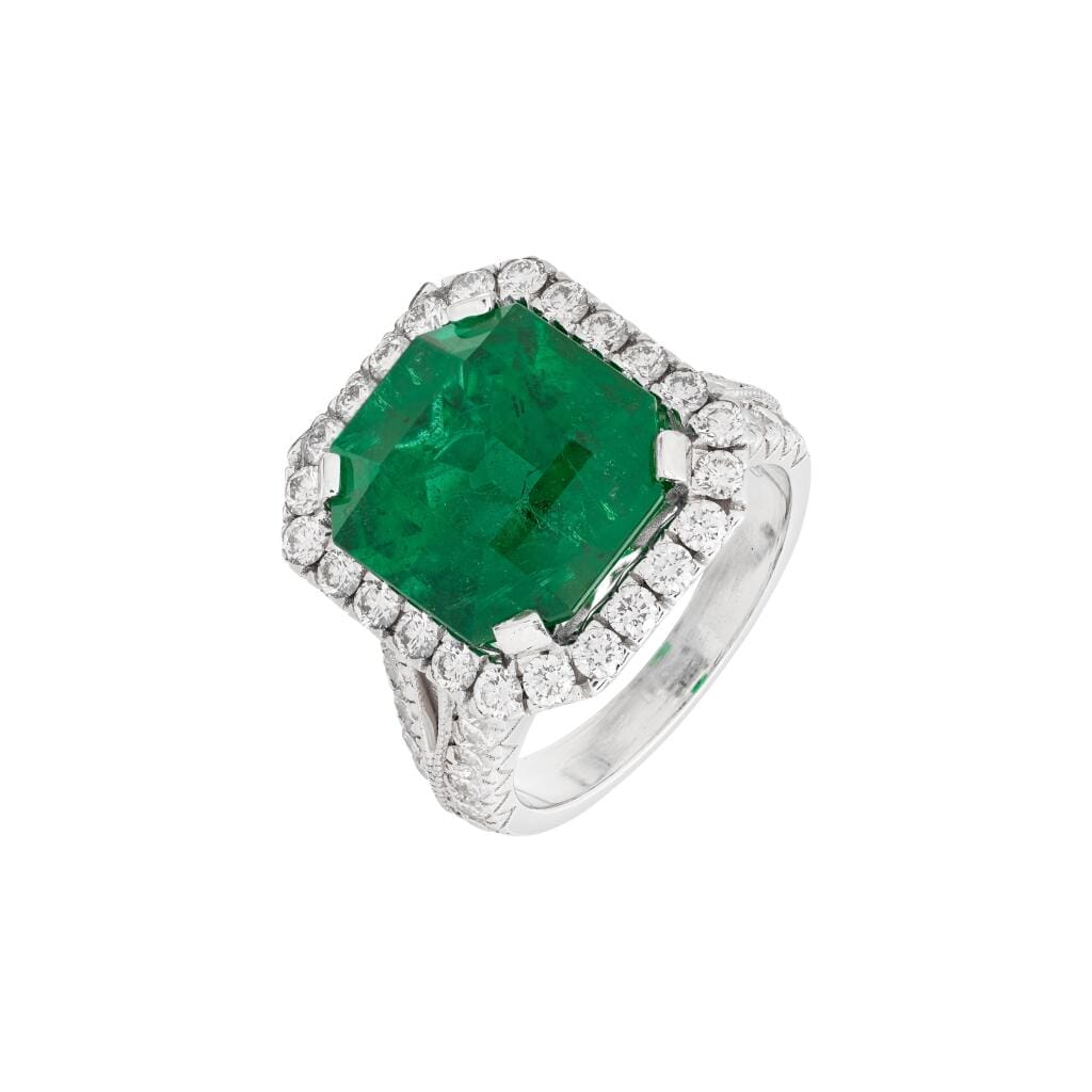 Platinum, 6.53ct Zambian Emerald and Diamond Ring